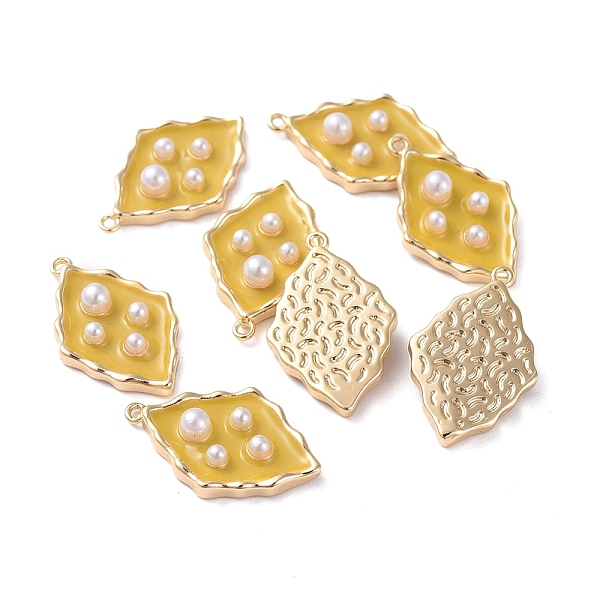 

PandaHall Enamel Pendants, with Brass Findings and Acrylic Pearl, Real 18K Gold Plated, Rhombus, Yellow, 19.5x12.3x4mm, Hole: 1mm...