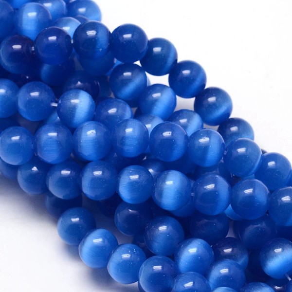 

PandaHall Cat Eye Beads Strands, Round, Blue, 10mm, Hole: 1.5mm, about 40pcs/strand, 15.5 inch Glass Round Blue