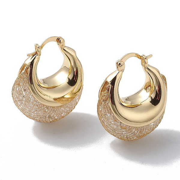 

PandaHall Crystal Rhinestone Beaded Double Horn Thick Hoop Earrings, Brass Jewelry for Women, Real 18K Gold Plated, 31.5x26x17mm, Pin: 0.8mm..., Clear