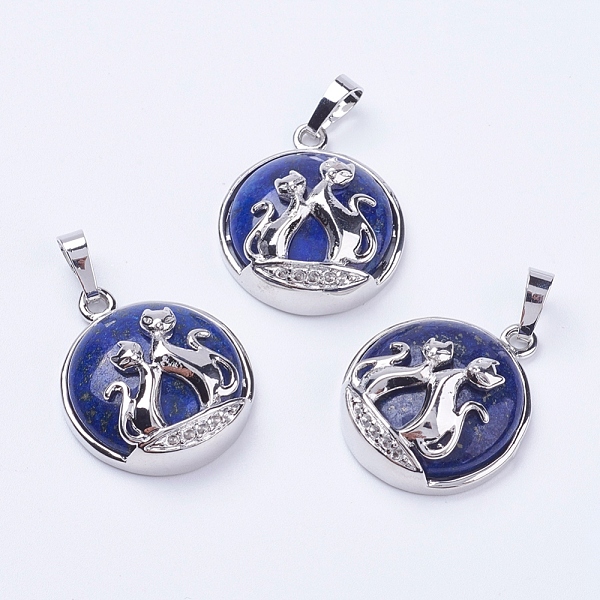 

PandaHall Natural Lapis Lazuli Pendants, with Brass Findings, Flat Round with Fox, Platinum, 28~29x23~24x9~10mm, Hole: 5x7mm Lapis Lazuli...