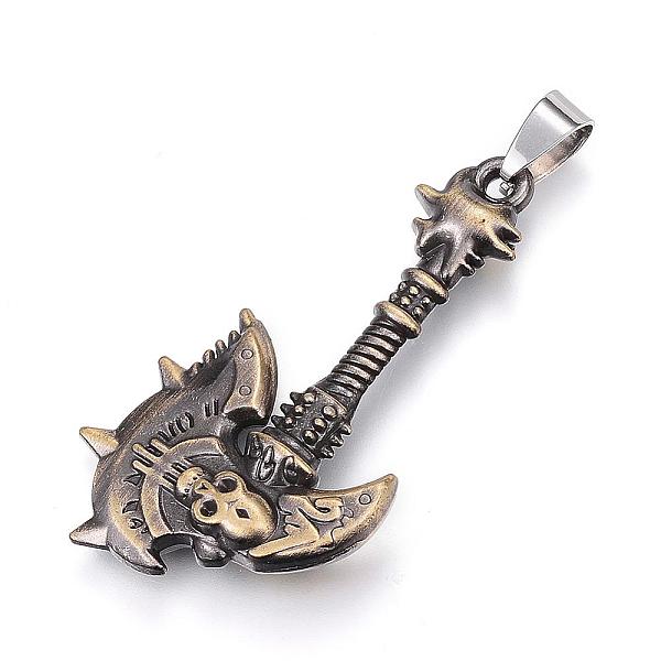 

PandaHall Tibetan Style Alloy Big Pendants, Axe with Skull, Antique Bronze, 46x22x6mm, Hole: 5x8.5mm Alloy Tool