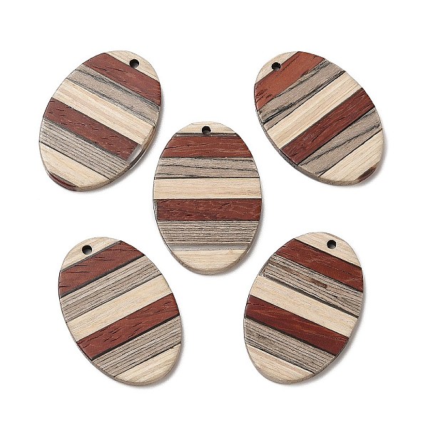 

PandaHall Wenge Wood & Sandalwood & White Ash Pendants, Oval Charms, Colorful, 38x26x3.5mm, Hole: 2mm Wood Oval