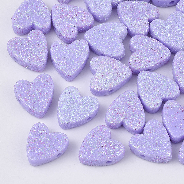 

PandaHall Opaque Acrylic Beads, with Glitter Powder, Heart, Medium Purple, 13.5x13x5mm, Hole: 1.5mm Acrylic Heart