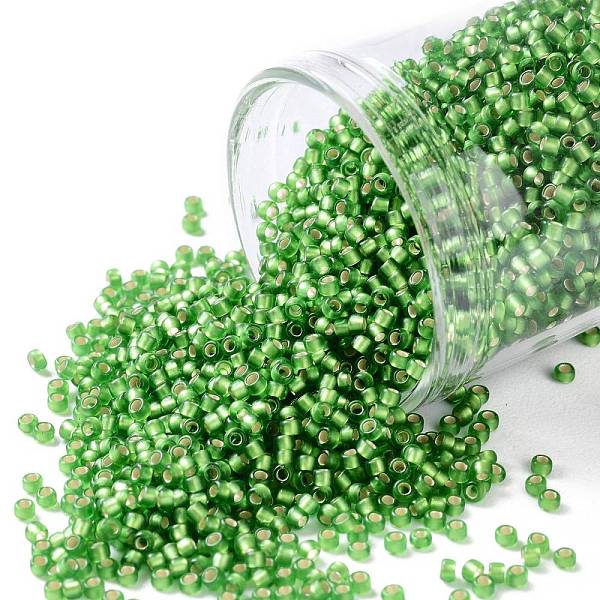

PandaHall TOHO Round Seed Beads, Japanese Seed Beads, (27F) Silver Lined Frost Peridot, 15/0, 1.5mm, Hole: 0.7mm, about 15000pcs/50g Glass..., Green