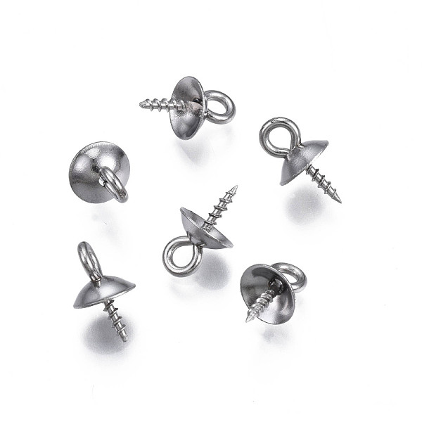 

PandaHall 304 Stainless Steel Cup Peg Bails Pendants, For Half Drilled Beads, Half Round, Stainless Steel Color, 10x6mm, Hole: 1.8mm, Pin...