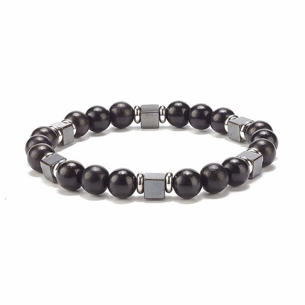 

PandaHall Natural Wood & Synthetic Hematite Beaded Stretch Bracelet, Gemstone Jewelry for Women, Black, Inner Diameter: 2-3/8 inch(5.9cm)...