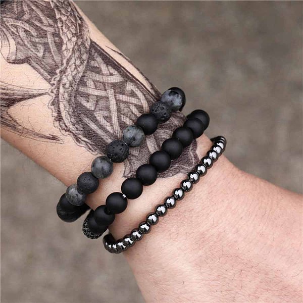 

PandaHall Black Matte Bracelet Micro Pave Zircon Crown, Rhinestone Ball, Dice, Lion Head Bracelet Natural Gemstone Round Black