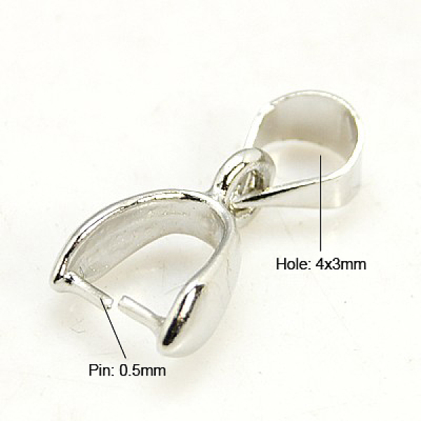 

PandaHall Brass Pinch Bails, Platinum Color, about 10mm long, hole: 4x3mm, Inner:4x5mm, pin: 0.5mm Brass