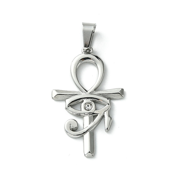 

PandaHall 304 Stainless Steel Pendants, with Rhinestone, Eye of Horus Egypt Ankh Cross Charm, Crystal, 32x20x2.5mm, Hole: 7.5x3.5mm..., Clear