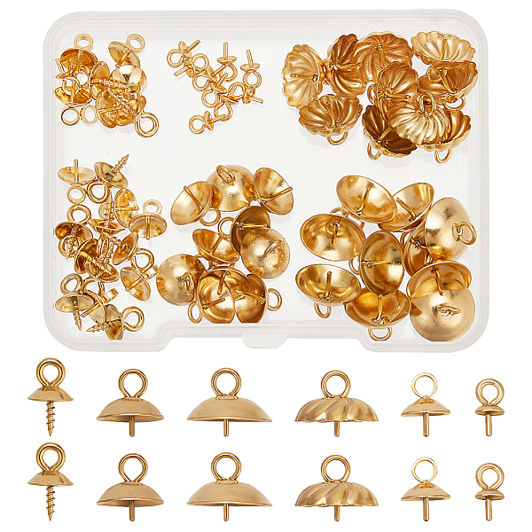 

PandaHall ARRICRAFT 60Pcs 6 Style 304 Stainless Steel Cup Pearl Peg Bails Pin Pendants, For Half Drilled Beads, Golden, 6~10.5x3~10mm, Hole...