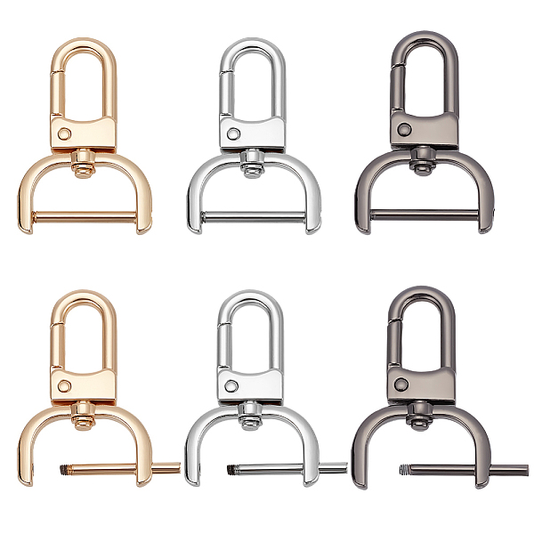 

PandaHall 6pcs 3 colors Zinc Alloy Swivel Lobster Claw Clasps, Swivel Snap Hook, Mixed Color, 52x34x7.5mm, Hole: 19x9mm, 2pcs/color Alloy