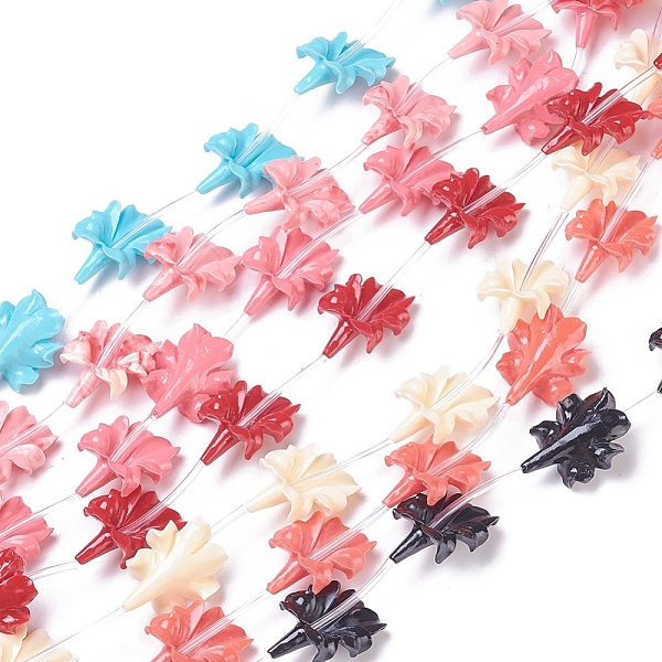 PandaHall Synthetic Coral Beads Strands, Flower, Dyed, Mixed Color, 31x24x9mm, Hole: 1.2mm, about 10pcs/strand, 15.7 inch(40cm) Synthetic...