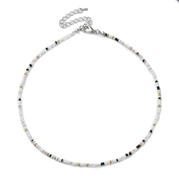 

PandaHall Glass Beaded Necklace, with Alloy Clasps, White, 16.10 inch(40.9cm) Glass Round White