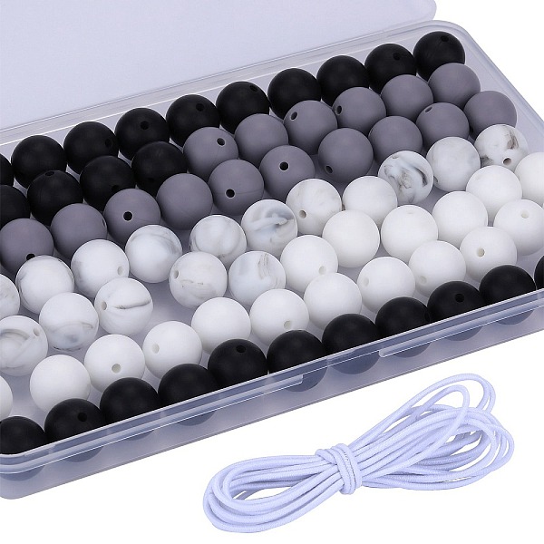 

PandaHall 80Pcs 4 Style Round Silicone Focal Beads, Chewing Beads For Teethers, DIY Nursing Necklaces Making, with 2M Core Spun Elastic Cord..., Multicolor
