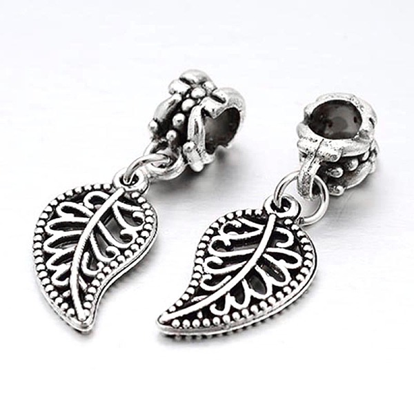 

PandaHall Leaf Large Hole Alloy European Dangle Charms, Antique Silver, 30mm, Hole: 5mm Alloy Leaf