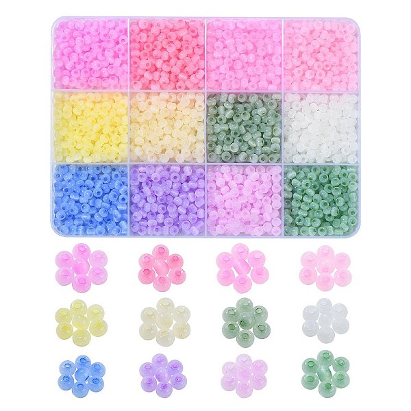 

PandaHall 2340Pcs 12 Colors Ceylon Glass Seed Beads, Round, Mixed Color, 4x3mm, Hole: 1mm, about 195Pcs/color Glass Multicolor