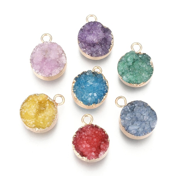 

PandaHall Natural Druzy Agate Pendants, with Real 18K Gold Plated Brass Finding, Long-Lasting Plated, Flat Round, Dyed, Mixed Color..., Multicolor