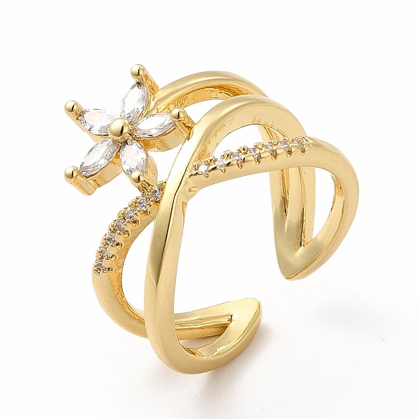 

PandaHall Cubic Zirconia Flower with Criss Cross Open Cuff Ring, Real 18K Gold Plated Brass Jewelry for Women, Cadmium Free & Lead Free..., Clear