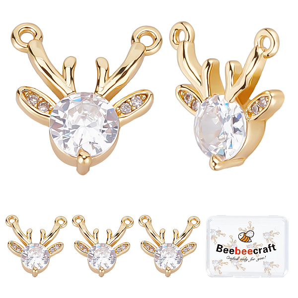 

PandaHall Beebeecraft 10Pcs Christmas Brass Micro Pave Cubic Zirconia Pendants, Long-Lasting Plated, Elk Christmas Reindeer/Stag, Real 18K..., Clear