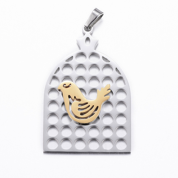 

PandaHall 304 Stainless Steel Pendants, Bird and Birdcage, Golden & Stainless Steel Color, 40x25x2mm, Hole: 6x3mm 304 Stainless Steel Bird
