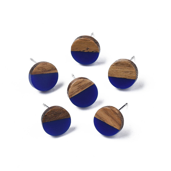 

PandaHall Opaque Resin & Walnut Wood Stud Earrings, with 316 Stainless Steel Pins, Flat Round, Dark Blue, 10mm, Pin: 0.7mm Wood Flat Round