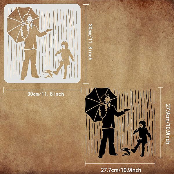 

PandaHall FINGERINSPIRE Banksy Stencil 30x30cm Reusable Banksy - Colorful Rain Stencil Man Under the Umbrella and Child Pattern Drawing..., White