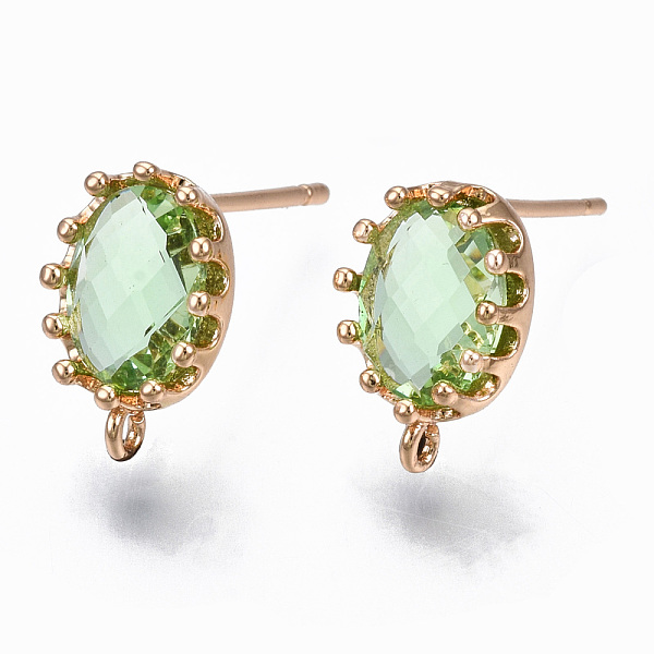

PandaHall Brass Stud Earring Findings, with Glass and Loop, Long-Lasting Plated, Oval, Light Gold, Light Green, 11.5x7.5mm, Hole: 1mm, Pin...