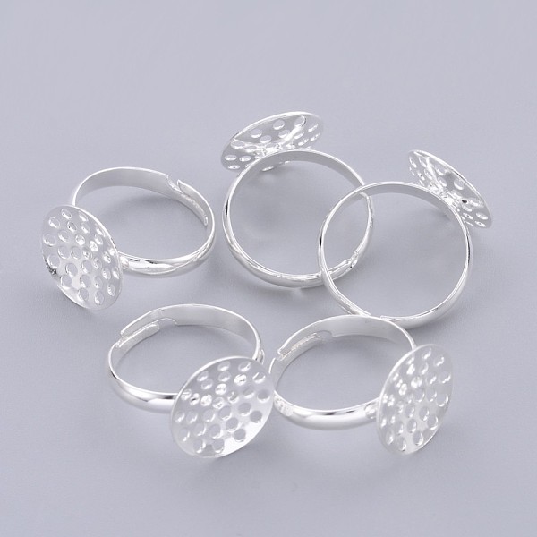PandaHall Adjustable Brass Sieve Ring Bases, Lead Free and Cadmium Free, Adjustable, Silver Color Plated, Size: Ring: 17mm inner diameter...