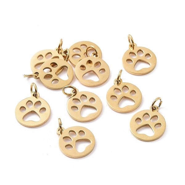 

PandaHall 304 Stainless Steel Pendants, Flat Round with Dog Paw Prints, Golden, 14x12x1.1mm, Hole: 4mm 304 Stainless Steel Flat Round