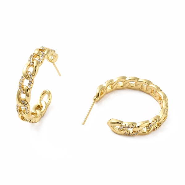 

PandaHall Cubic Zirconia Curb Chain Shape Stud Earrings, Real 18K Gold Plated Brass Half Hoop Earrings for Women, Lead Free & Cadmium Free..., Clear