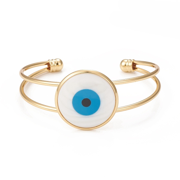 

PandaHall Rack Plating Brass Cuff Bangles, Evil Eye Shell Bangles for Women, Real 18K Gold Plated, Long-Lasting Plated, Cadmium Free & Lead..., White