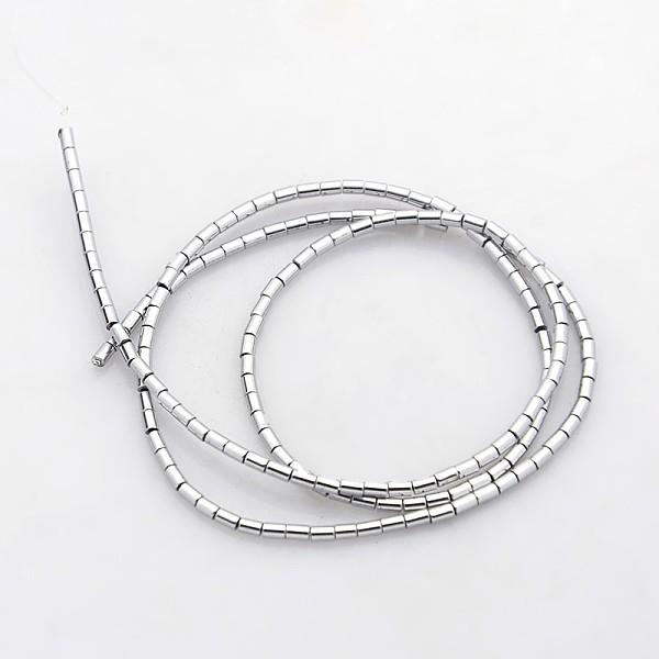 

PandaHall Electroplate Non-magnetic Synthetic Hematite Beads Strands, Column, Platinum Plated, 2x1mm, Hole: 0.5mm, about 170pcs/strand, 15.7...