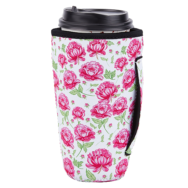 PandaHall Neoprene Cup Sleeve, Insulated Reusable Coffee & Tea Cup Sleeves, with Handle, Flower Pattern, 186x140mm Synthetic Rubber Flower