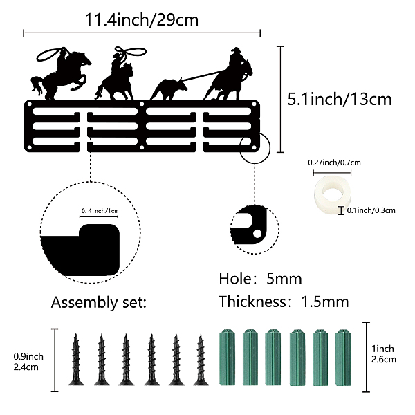 

PandaHall Sports Theme Iron Medal Hanger Holder Display Wall Rack, 3-Line, with Screws, Equestrian, Sports, 130x290mm, Hole: 5mm Iron Sports..., Black