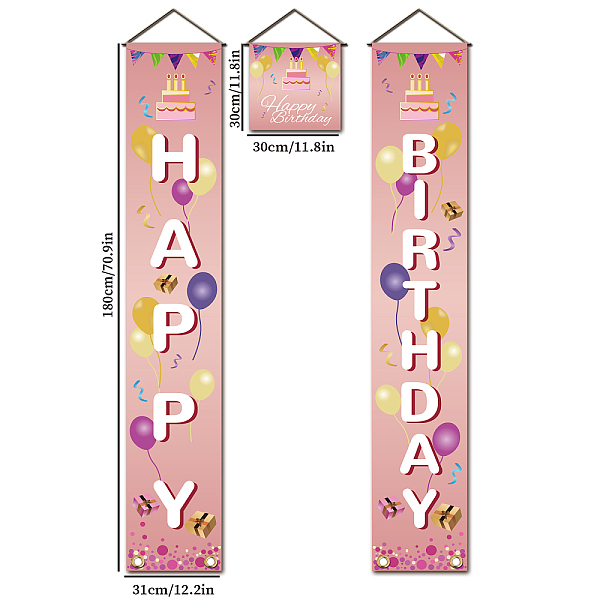 

PandaHall Polyester Hanging Sign for Home Office Front Door Porch Decorations, Rectangle & Square, Word Happy Birthday, Pink, 180x30cm and...