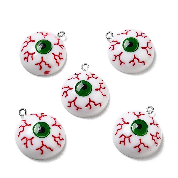 

PandaHall Halloween Opaque Resin Pendants, with Platinum Tone Iron Loops, Half Round with Bloodshot Eye, Green, 27x22.5x8.5mm, Hole: 2mm...