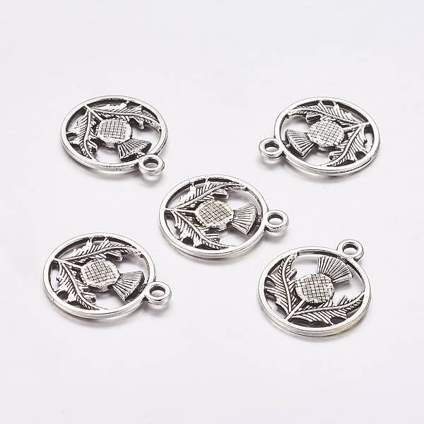 

PandaHall Tibetan Style Alloy Flat Round with Flower Scotland Thistle Pendants, Cadmium Free & Nickel Free & Lead Free, Antique Silver...
