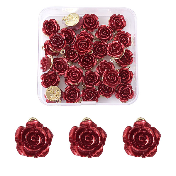 

PandaHall Rack Plating Alloy Pendants, with ABS Plastic, for Valentine's Day, Cadmium Free & Lead Free, 3D Rose Flower, Dark Red, Light Gold...