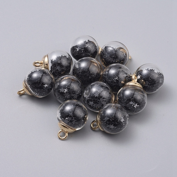 

PandaHall Transparent Glass Globe Pendants, with Plastic Paillette/Sequins Beads inside & CCB Plastic Pendant Bails, Round with Star, Light..., Black
