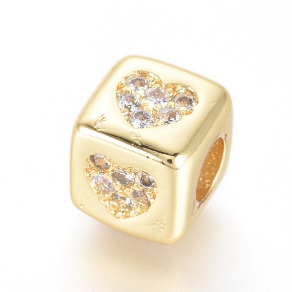 

PandaHall Brass Beads, with Micro Pave Cubic Zirconia, Cube with Heart, Clear, Golden, 6x6x6mm, Hole: 3mm Brass+Cubic Zirconia Cube Clear