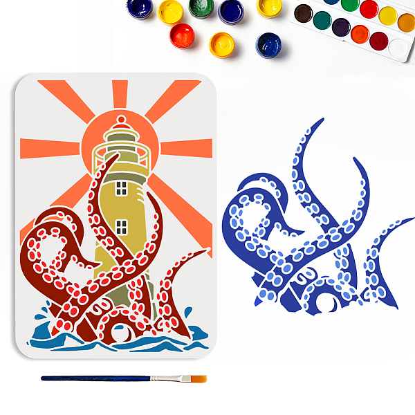 

PandaHall Octopus Tentacles Lighthouse Stencils 11.7×8.3inch Large Summer Sea Creatures Stencil with Paint Brush Dazzling Sunrays Nautical...