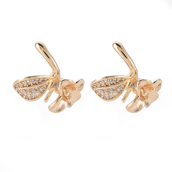 

PandaHall Brass Micro Pave Clear Cubic Zirconia Stud Earrings Findings, for Half Drilled Bead, Nickel Free, Flower, Real 18K Gold Plated...