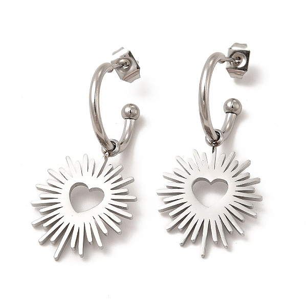 

PandaHall 304 Stainless Steel Ring with Heart Dangle Stud Earrings, Half Hoop Earrings for Women, Stainless Steel Color, 32mm, Pin: 0.8mm...