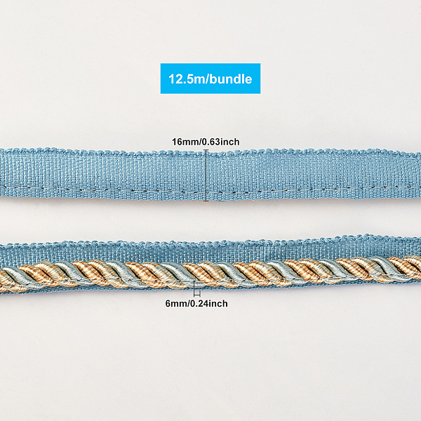 

PandaHall Polyester Ribbon, For Costumes Clothing Robes Edge Strip, Sewing Accessory, Pale Turquoise, 5/8 inch(16mm), about 12.5m/bundl..., Cyan