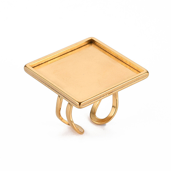 

PandaHall 201 Stainless Steel Cuff Pad Ring Settings, Laser Cut, Square, Golden, Tray: 25x25mm, US Size 7 1/4(17.5)~US Size 8(18mm) 201...