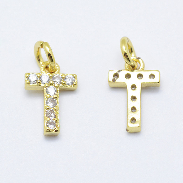 

PandaHall Brass Micro Pave Grade AAA Cubic Zirconia Charms, Letter T, Cadmium Free & Nickel Free & Lead Free, Real 18K Gold Plated...