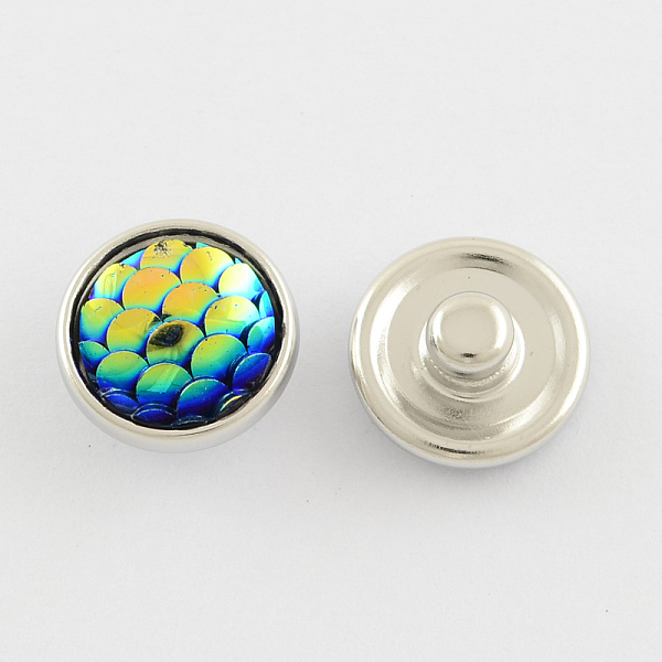 

PandaHall Platinum Metal Colour Brass Shiny Scaly Resin Flat Round Jewelry Snap Buttons, Lime Green, 12x6.5mm Brass+Resin Flat Round Green
