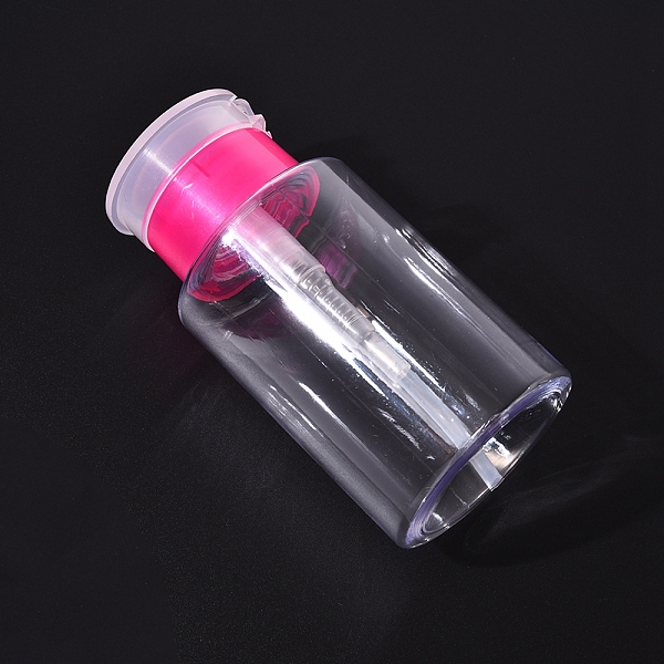 PandaHall Empty Plastic Press Pump Bottle, Nail Polish Remover Clean Liquid Water Storage Bottle, Hot Pink, 5.6x11cm, capacity: about 180ml...