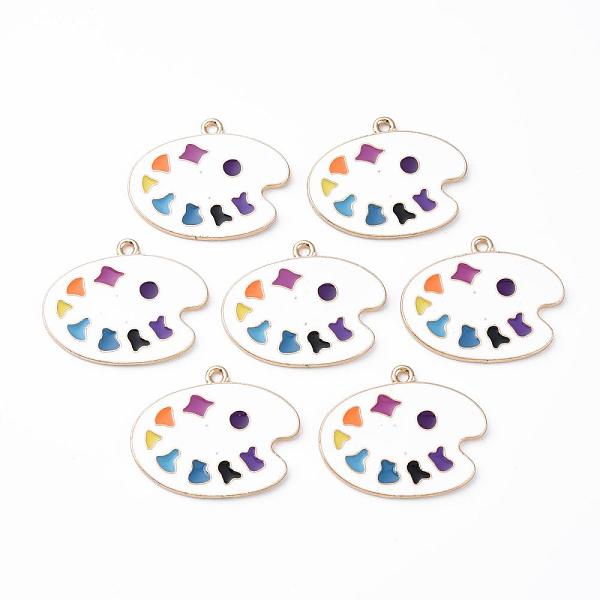 

PandaHall Alloy Enamel Pendants, Cadmium Free & Lead Free, Palette, Light Gold, White, 23x28x1.5mm, Hole: 1.8mm Alloy+Enamel Others White