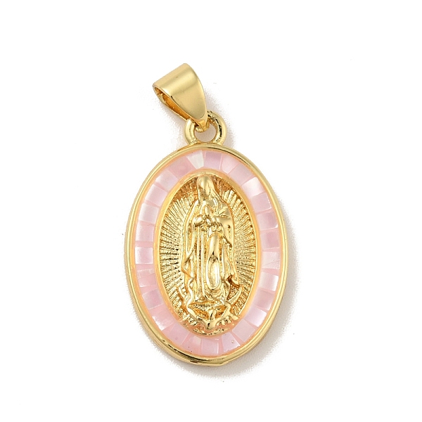 

PandaHall Brass Charms, with Shell, Cadmium Free & Lead Free, Long-Lasting Plated, Oval with Saint, Real 18K Gold Plated, Pink...